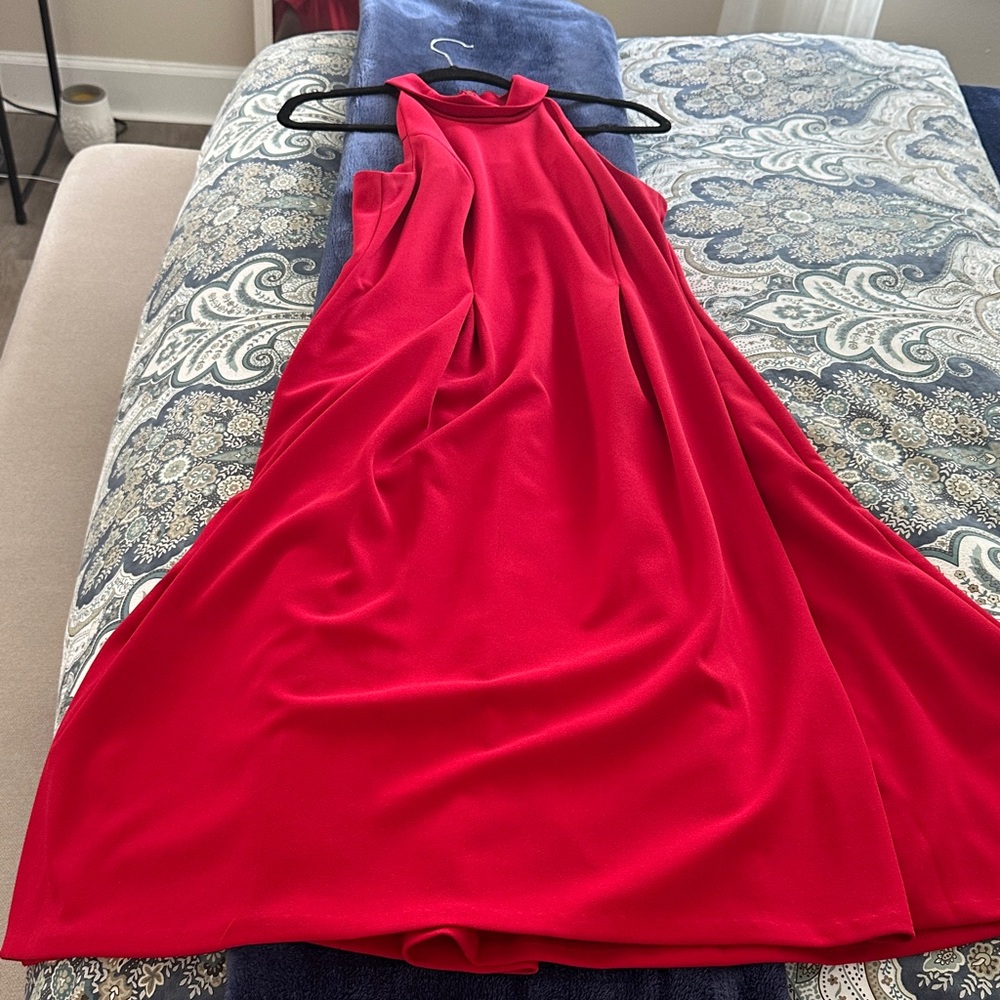 Calvin Klein Vibrant Red Halter-Style Maxi Dress